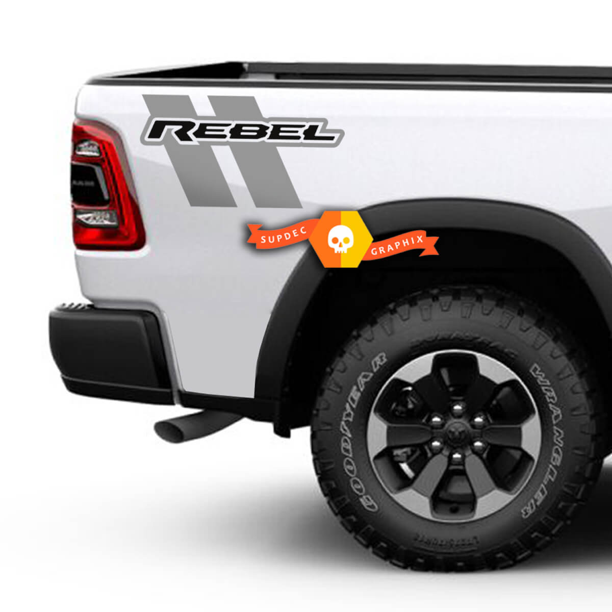 Pair of RAM 1500 REBEL Hash BedSide Logo Vinyl Two Colors Decals Stickers Graphics