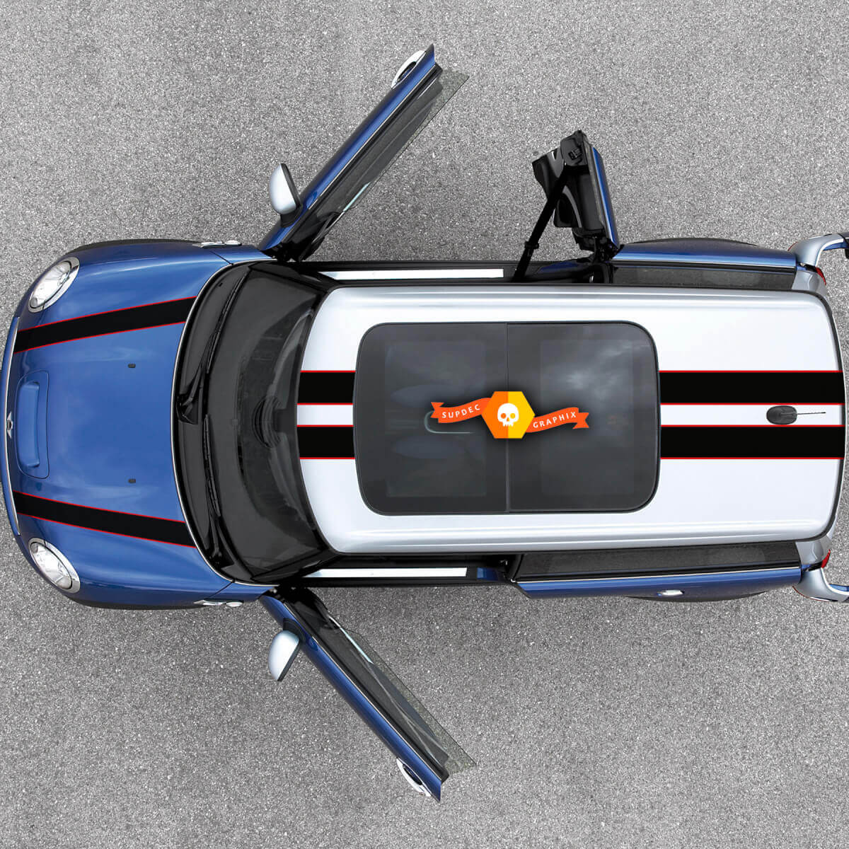 Dual Racing Hood Roof Vinyl Decal Sticker for MINI Cooper 2007-2013