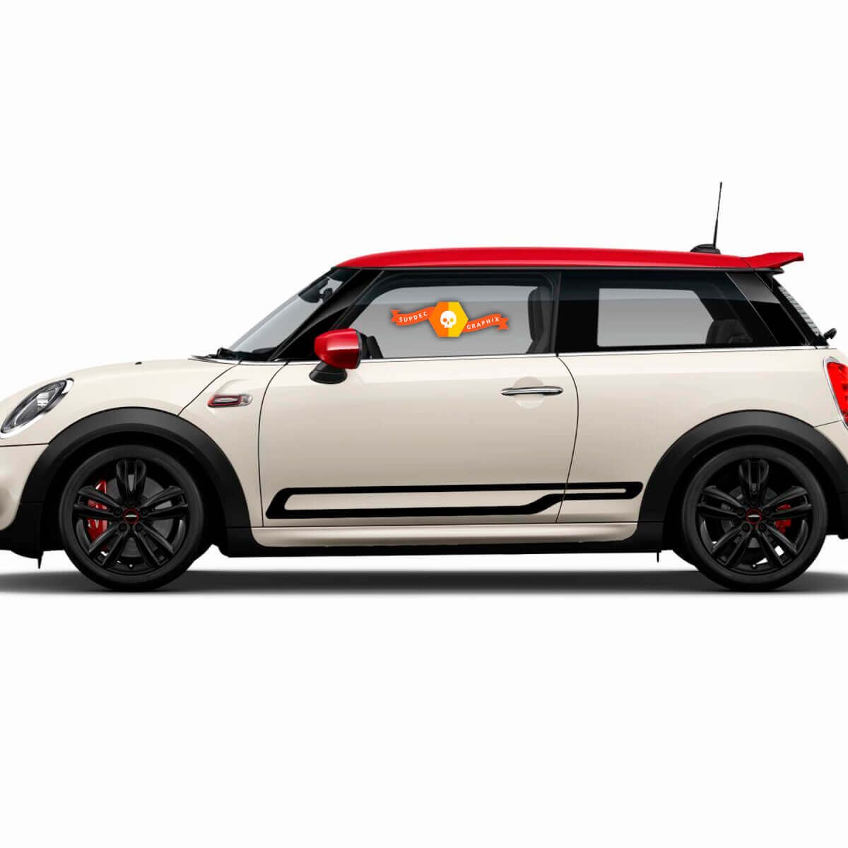 Pair Mini F56 Gp Style Side Doors Rocker Panel Decal Stripes Sticker Red Cooper S John Cooper Works
