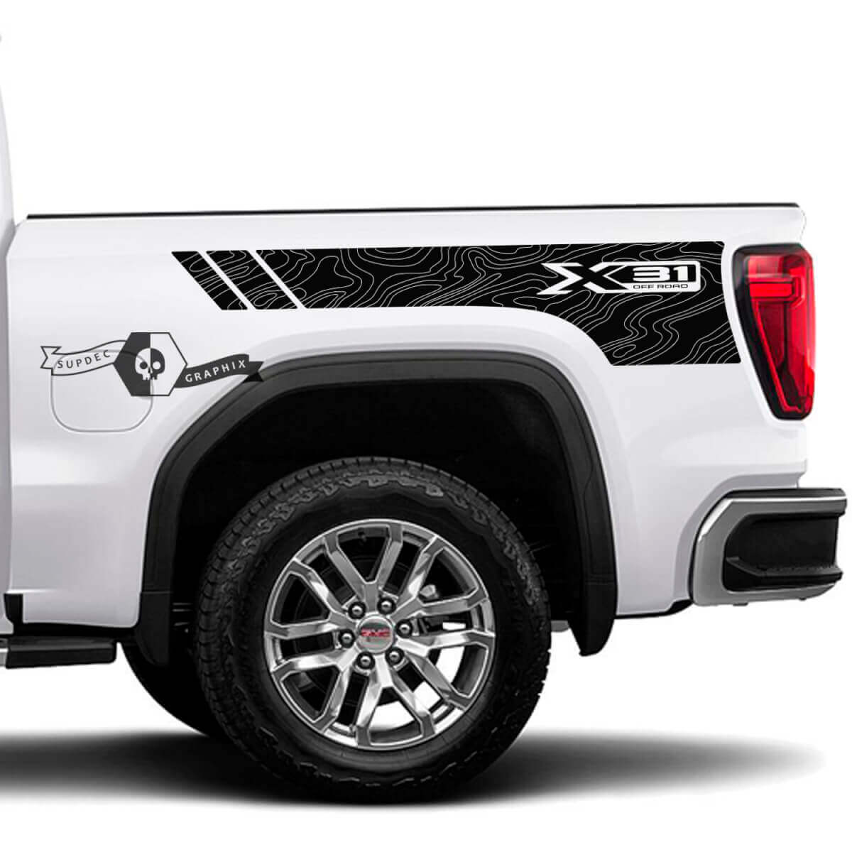 X31 Topographic Bed Side Vinyl Decals Kit for GMC Sierra 1500 2023 