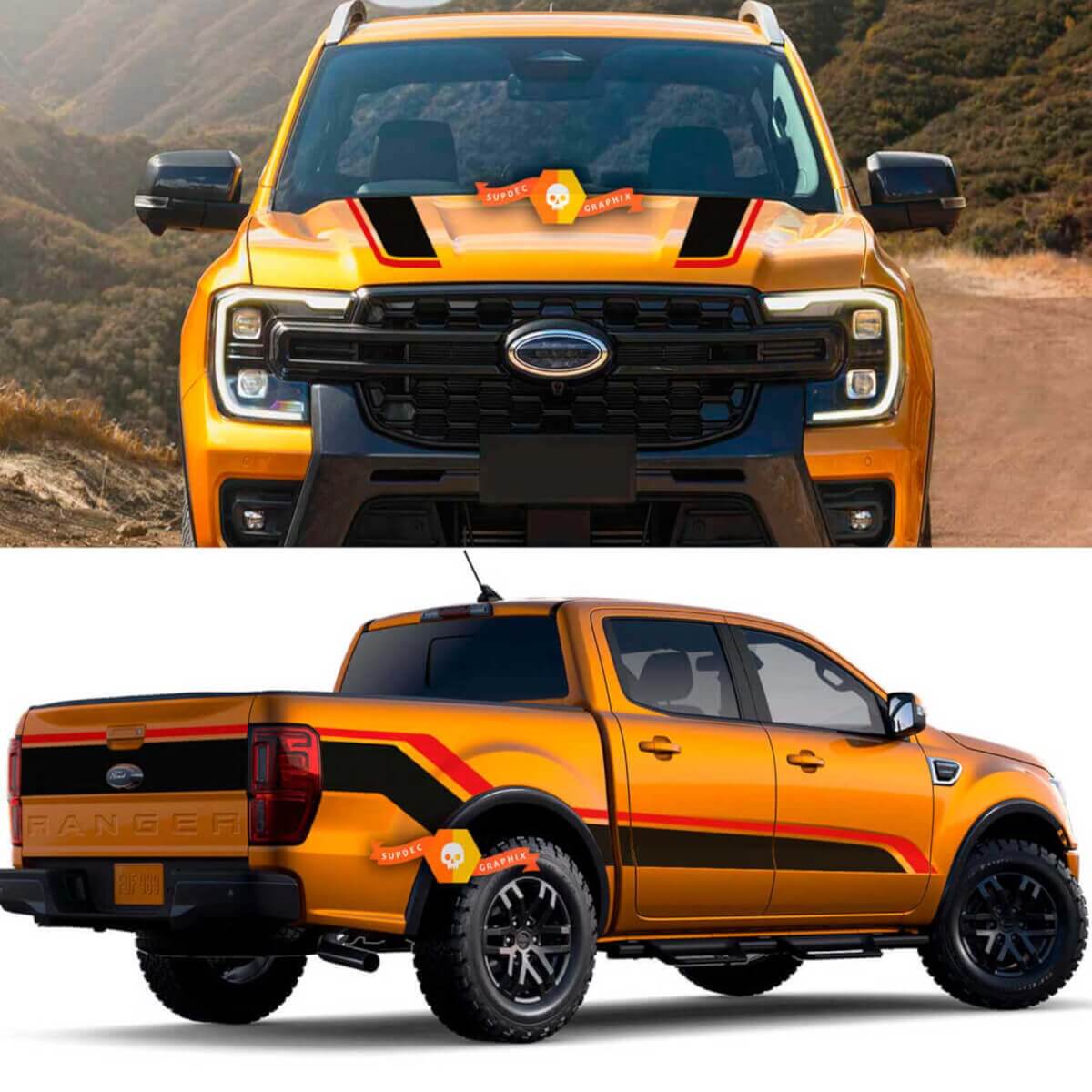 Dual Stripes Hood and Side Vinyl Decal Kit for Musclecar F-250 Super Duty Tremor