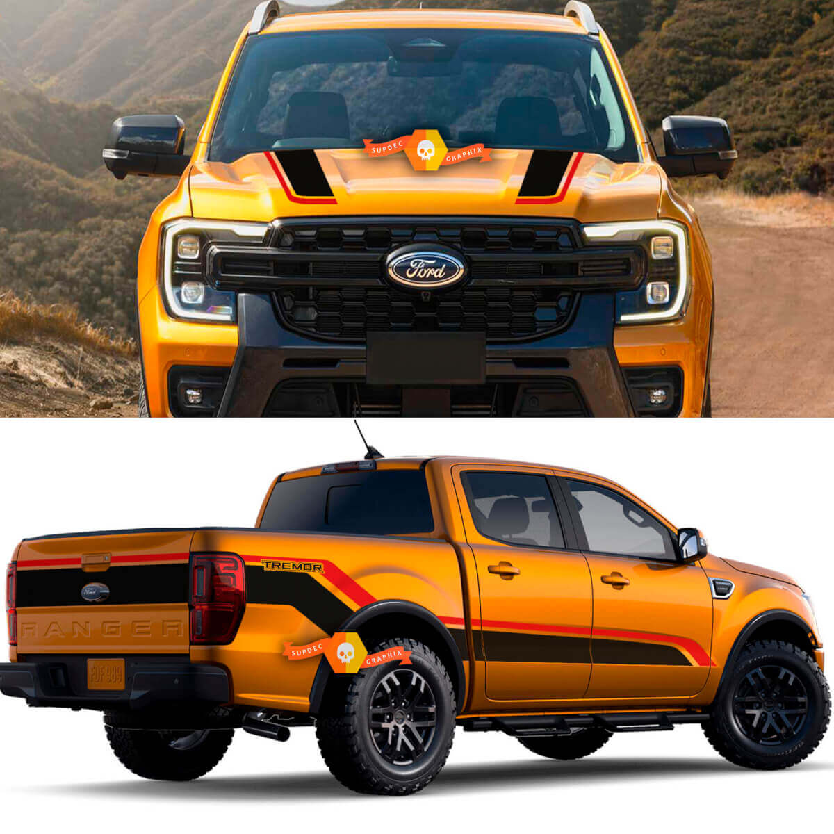 Bed Side Full Stripe Kit 2 Colors Vinyl Stickers for Ford F-150 F-250 Super Duty Tremor