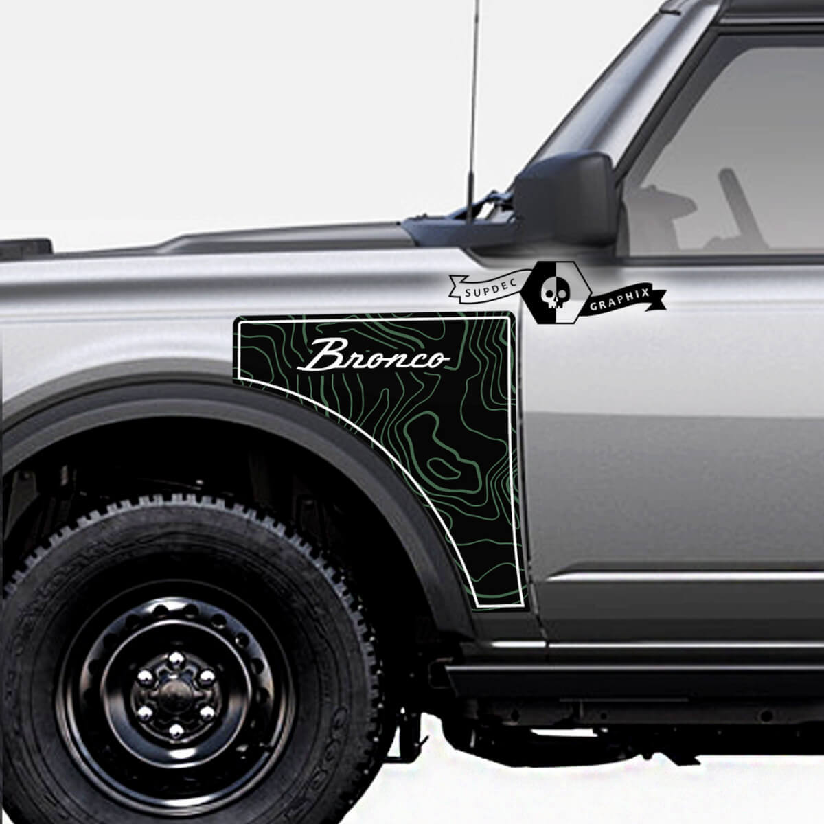 Logo Topographic Map Everglades Style Side Panel Vinyl Decal Graphics Kit Pair for Ford Bronco