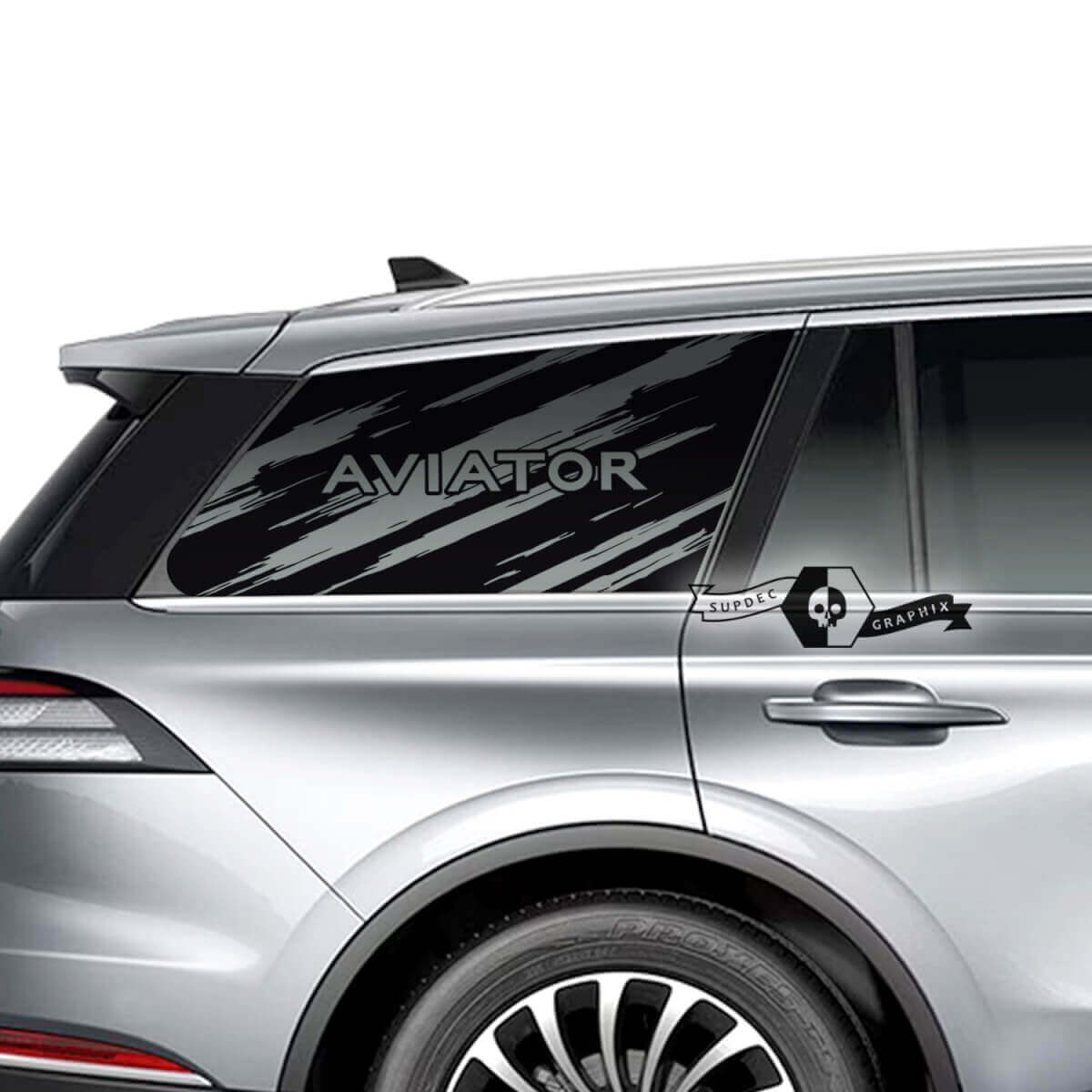 2 x Lincoln 2023 Aviator Window Logo Aviator Destroyed Vinyl Decals Graphics Sticker