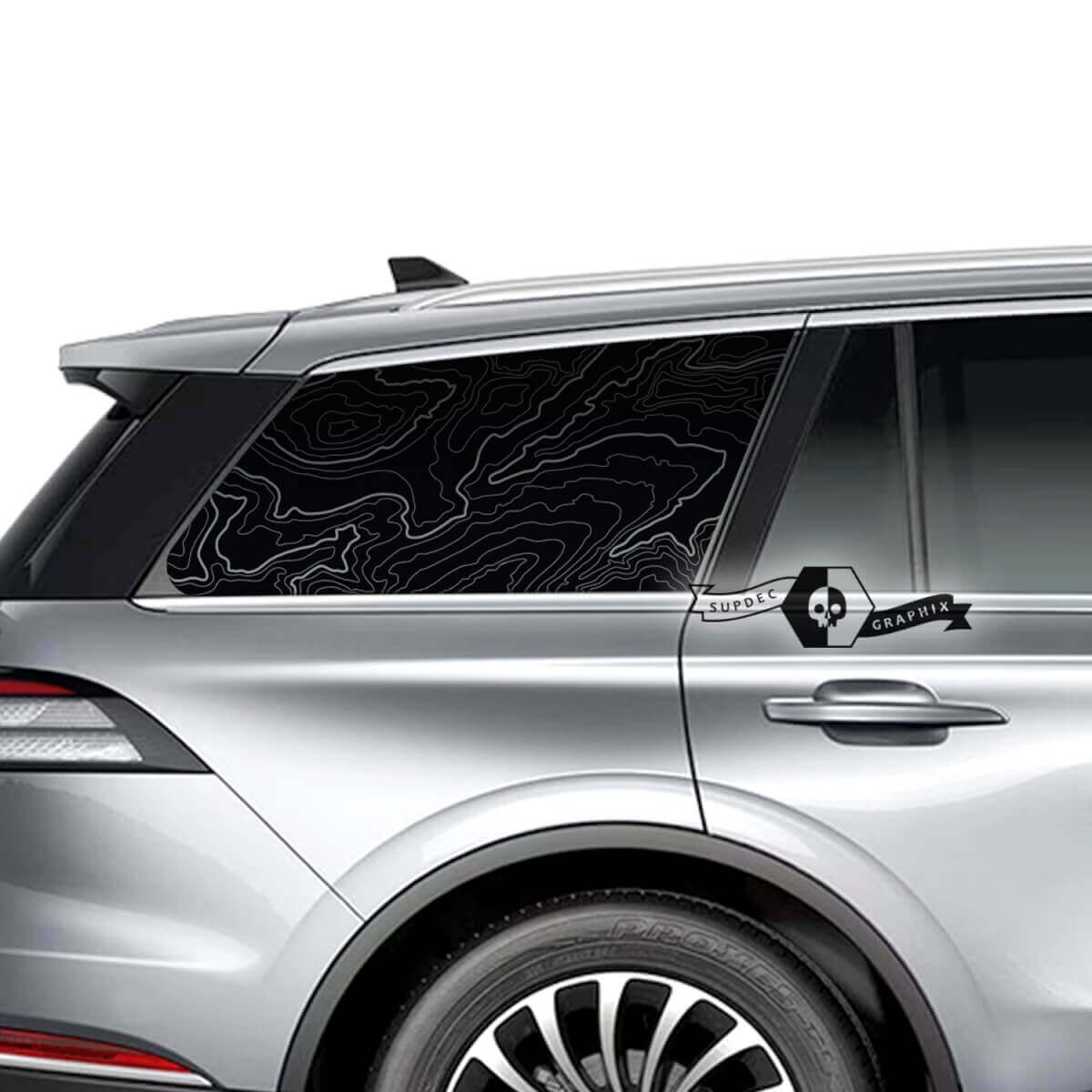 Pair Lincoln 2023 Aviator Window Contour Map Vinyl Decals Graphics Sticker