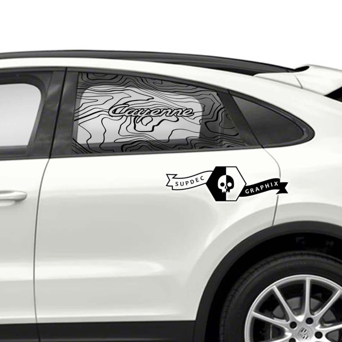 2x Porsche 2023 Porsche Cayenne Window Contour Map Vinyl Decals Decal Stickers