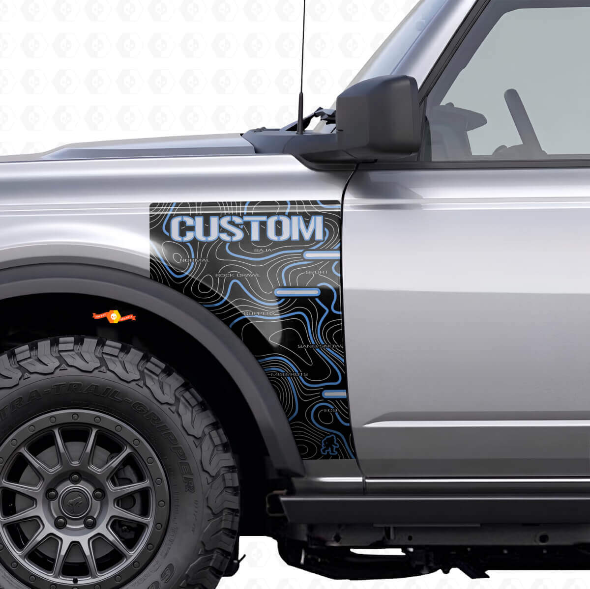 Topographic Map Fender Vinyl Decal for Musclecar horse Badlands