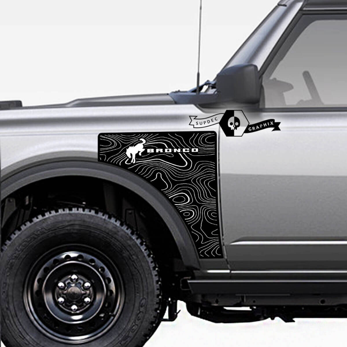Contour Map Side Panel Vinyl Decal Graphics Pair for Ford Bronco Badlands