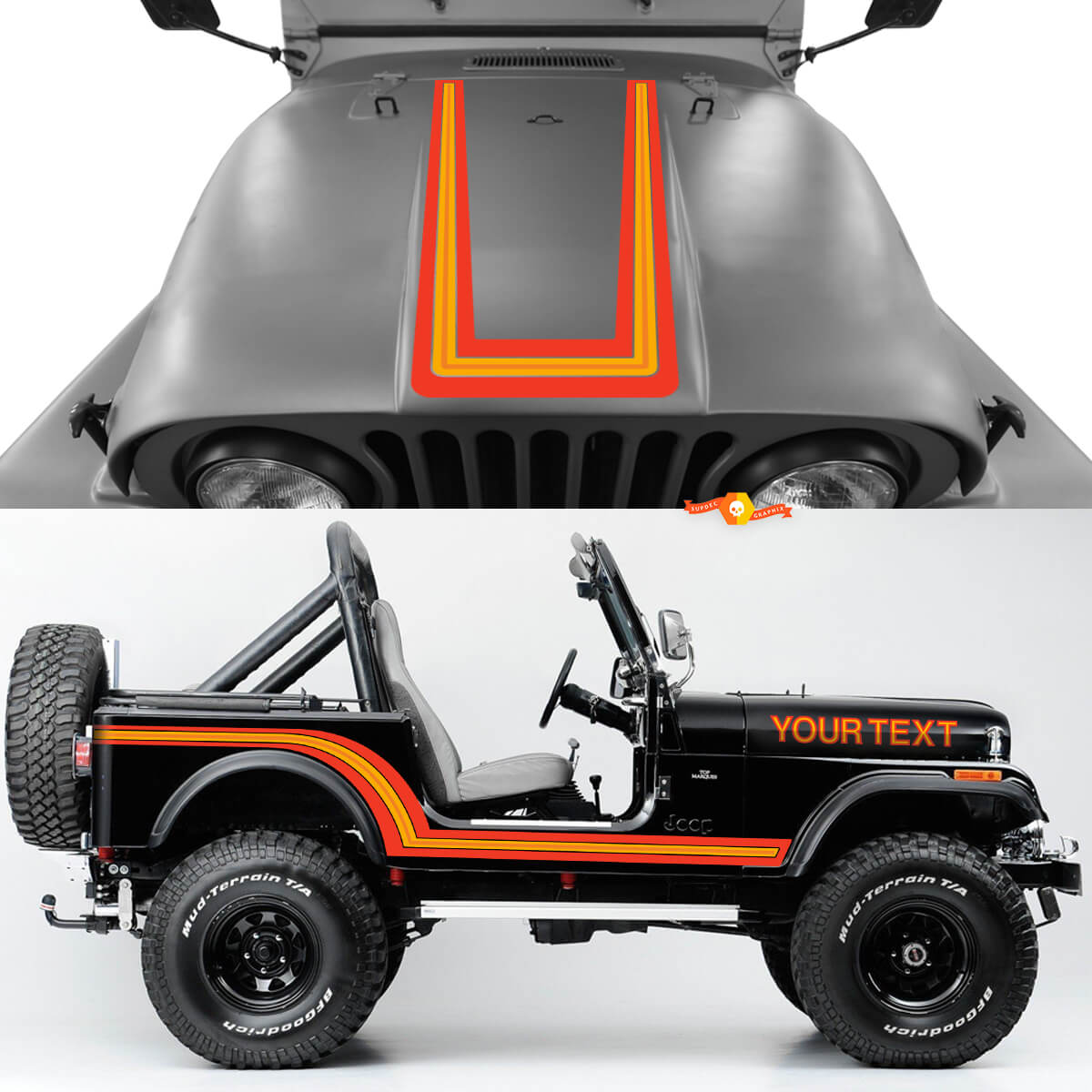 Retro Color Rocker Panel Hood Fender Decals for Jeep Renegade CJ7