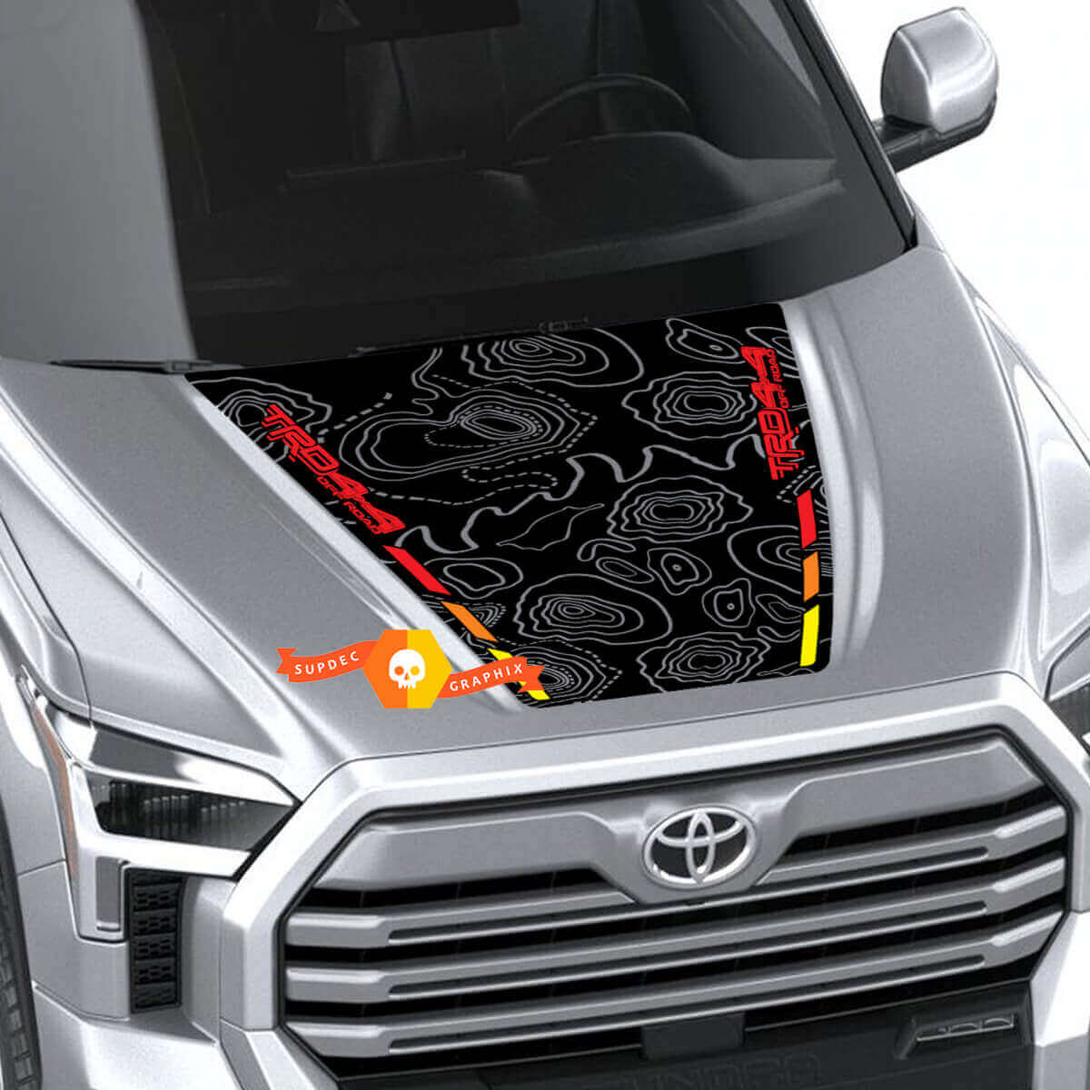 Hood Topographic Map TRD 4X4 Off Road Wrap Decal Sticker Graphics 2 for Toyota Tundra Third generation XK70 2021