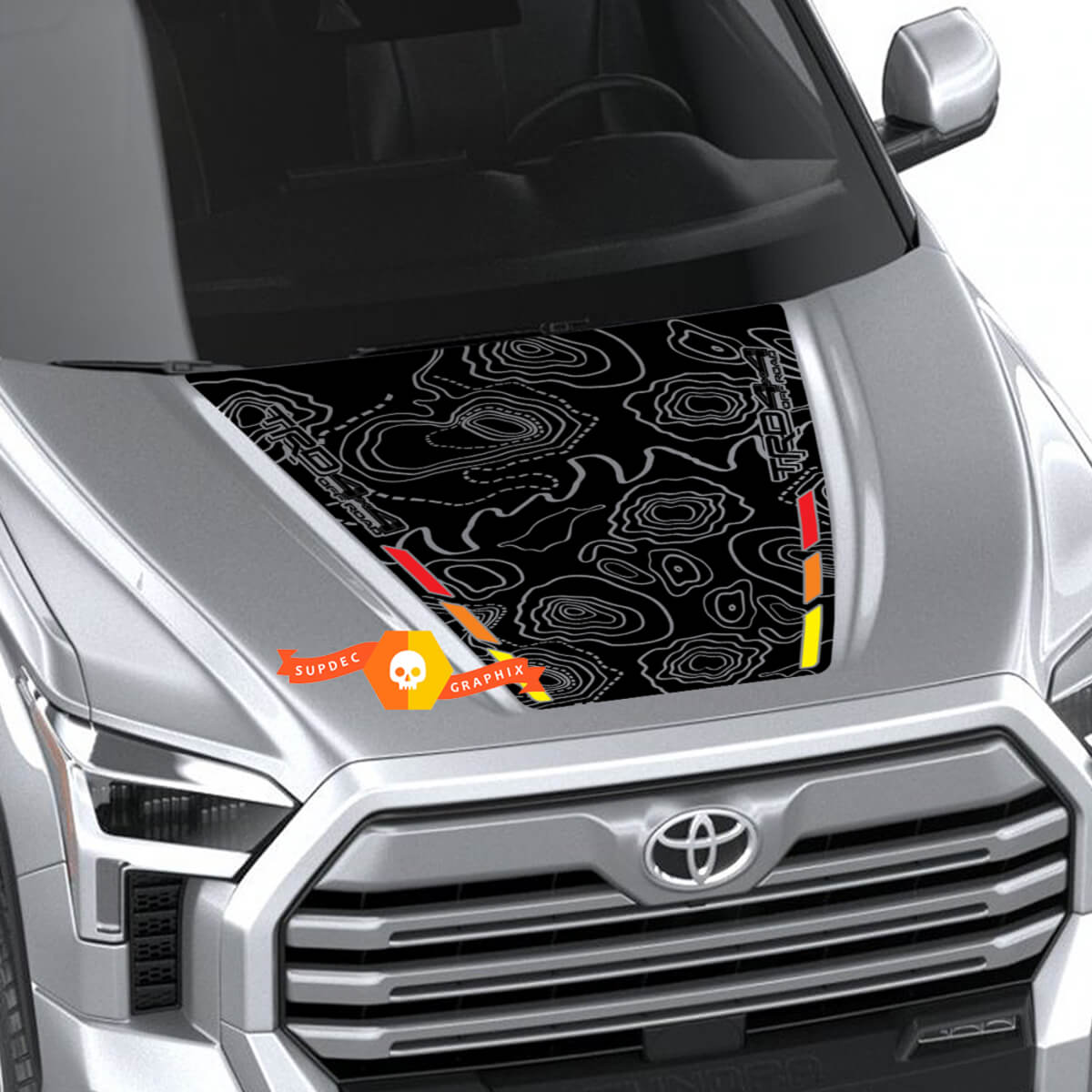 Hood Topographic Map TRD 4X4 Off Road Wrap Decal for Toyota Tundra Third generation XK70 2021 - up Sticker Graphics SupDec Design 2