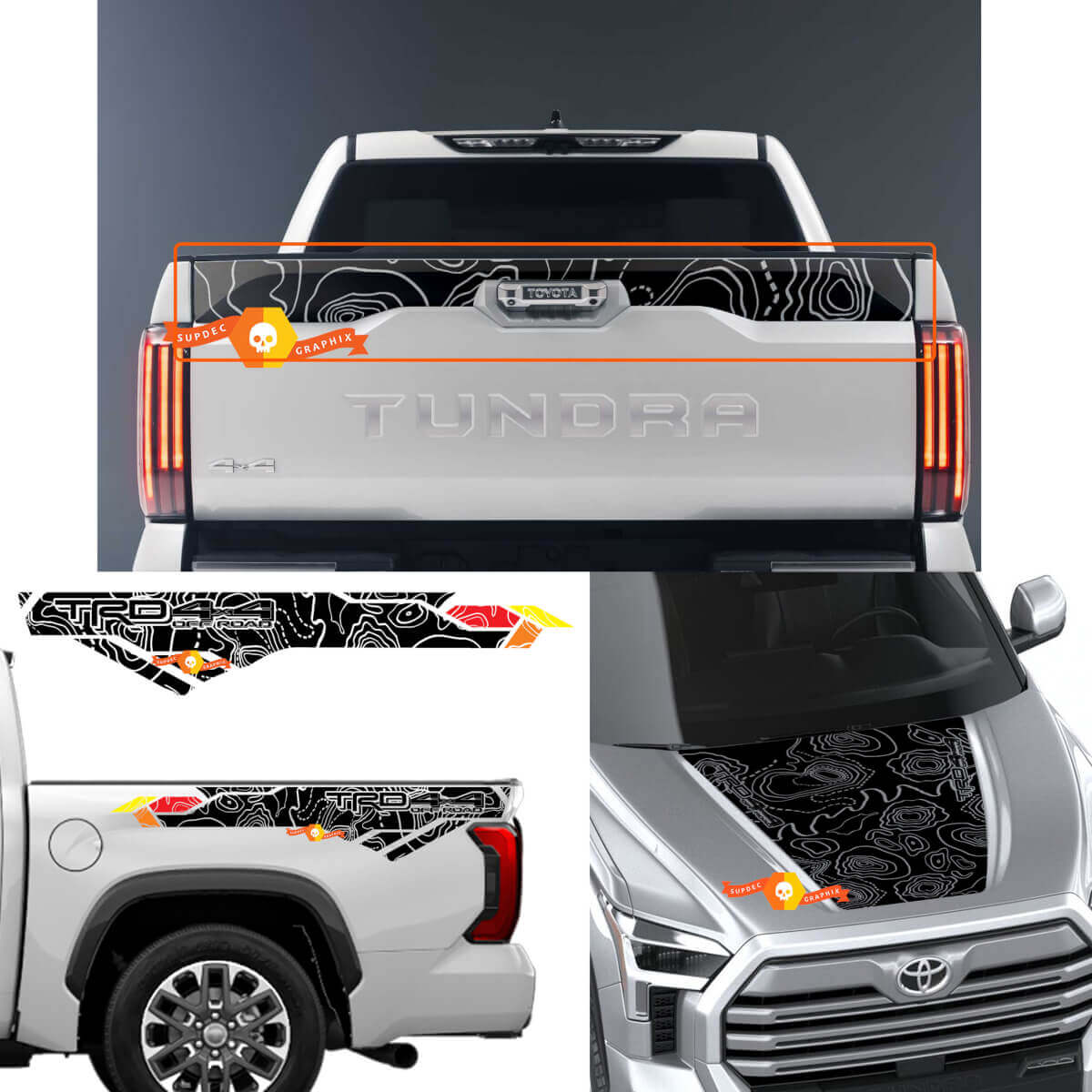Hood Bedside Tailgate Topographic Map TRD 4X4 Off Road Decals for Toyota Tundra XK70 2021 - up Sticker Graphics