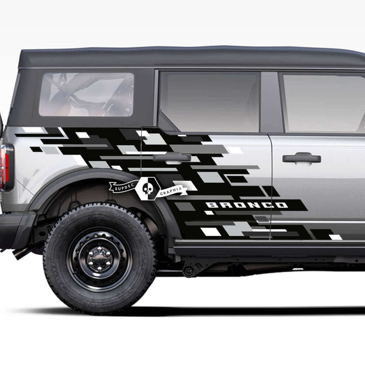 Side Door Monochrome Geometric Splash Graphics Decal Stickers for Ford Bronco