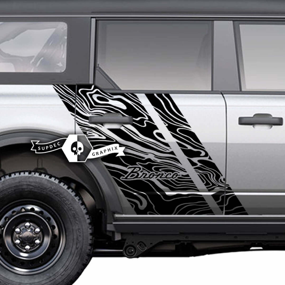 Side Door Topographic Map Splash Graphics Decal Stickers for Musclecar horse