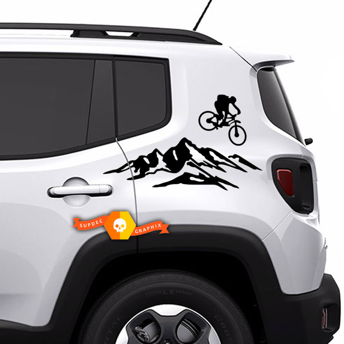 Mountain Bicycle Rear Side Bed Vinyl Decals Stickers for Jeep Renegade