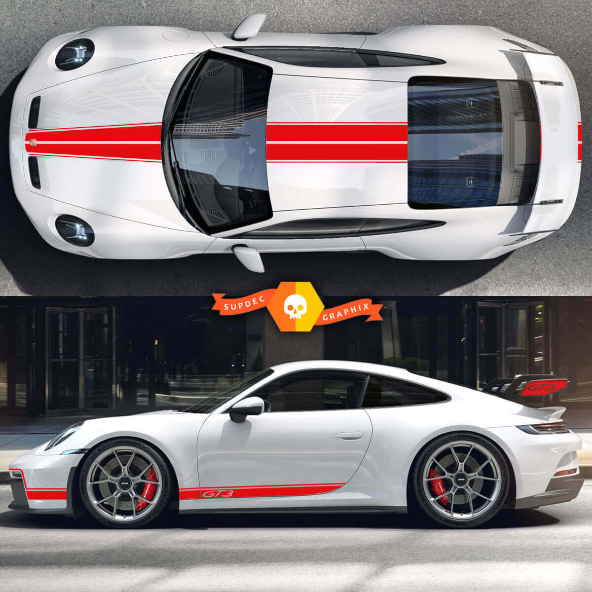 Racing Hood Roof Side Stripes Vinyl Decal Kit For Porsche 911 Carrera GT3 