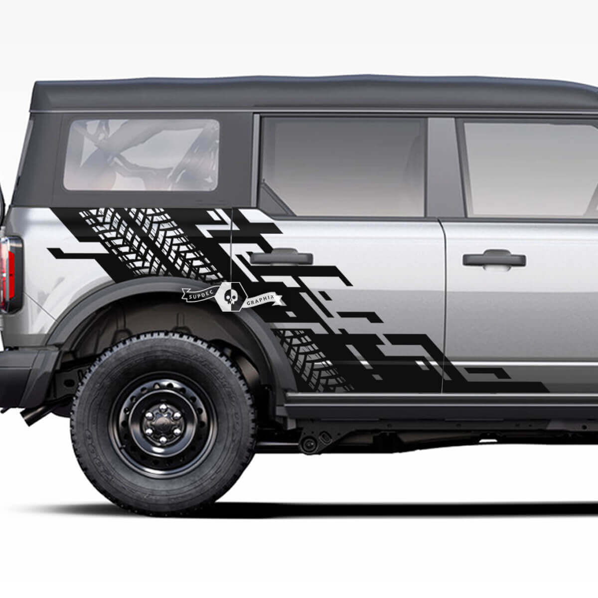 Side Door and Bed Fender Geometric Tire Track Splash Graphics Decal Stickers for Ford Bronco