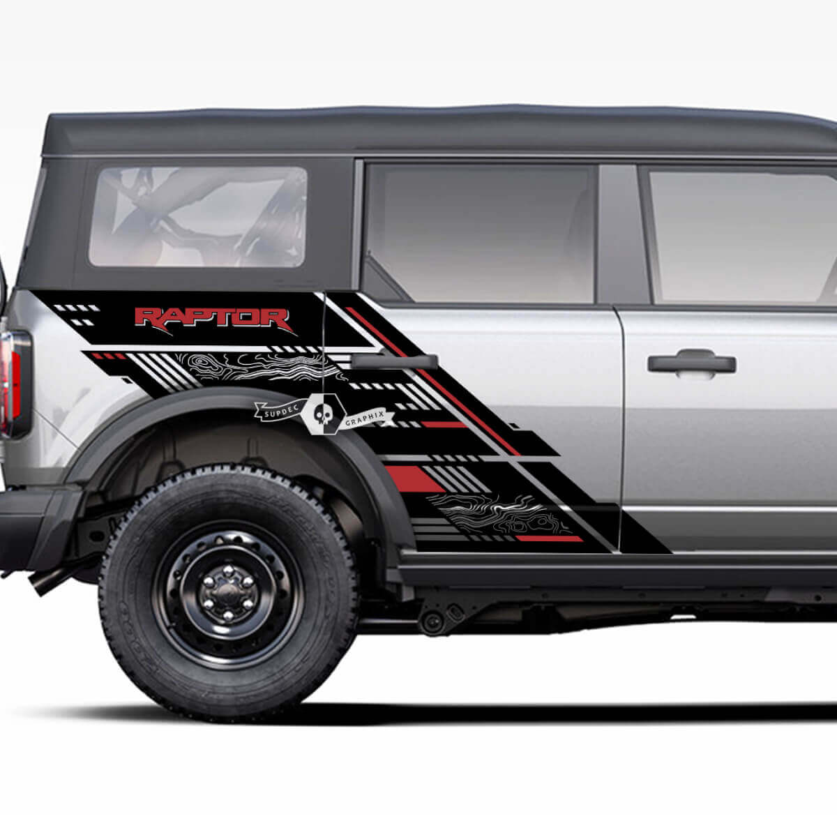 Pair Doors Side Bed Fender Raptor Splash Graphics Decals Stickers 2 Colors for Ford Bronco 2021 2022 2023
