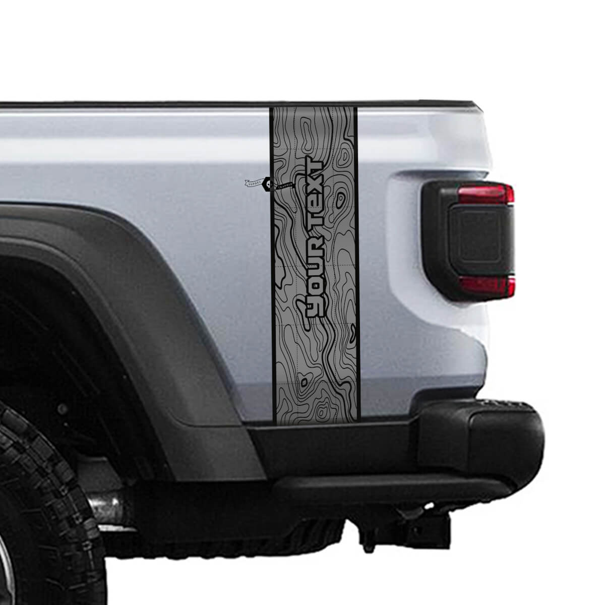 Custom Text Topographic Map Rear Side Stripe Vinyl Graphics for Jeep Gladiator JT Rubicon Mojave