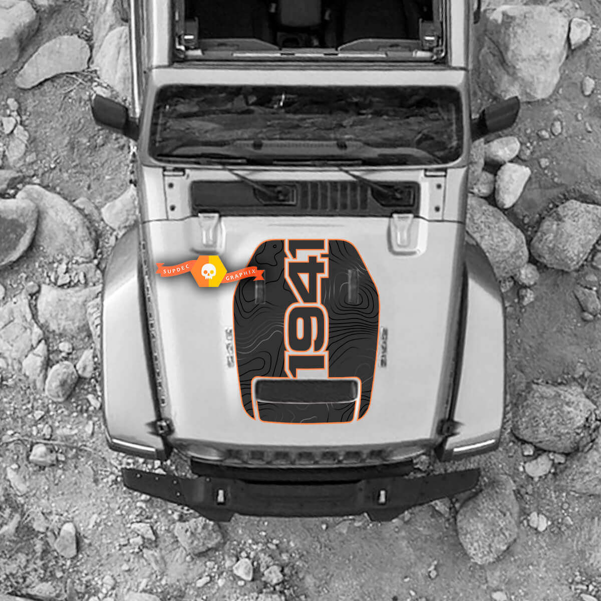 1941 Topographic Map Edition Rubicon Hood Vinyl Sticker Graphics Decal for Jeep Wrangler Rubicon