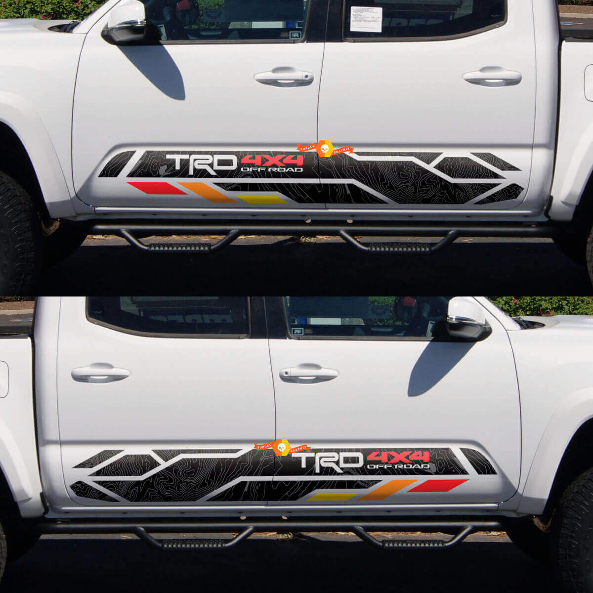 TRD 4x4 Off Road Topographic Rocker Panel Vinyl Decal Kit for Toyota Tacoma Tundra