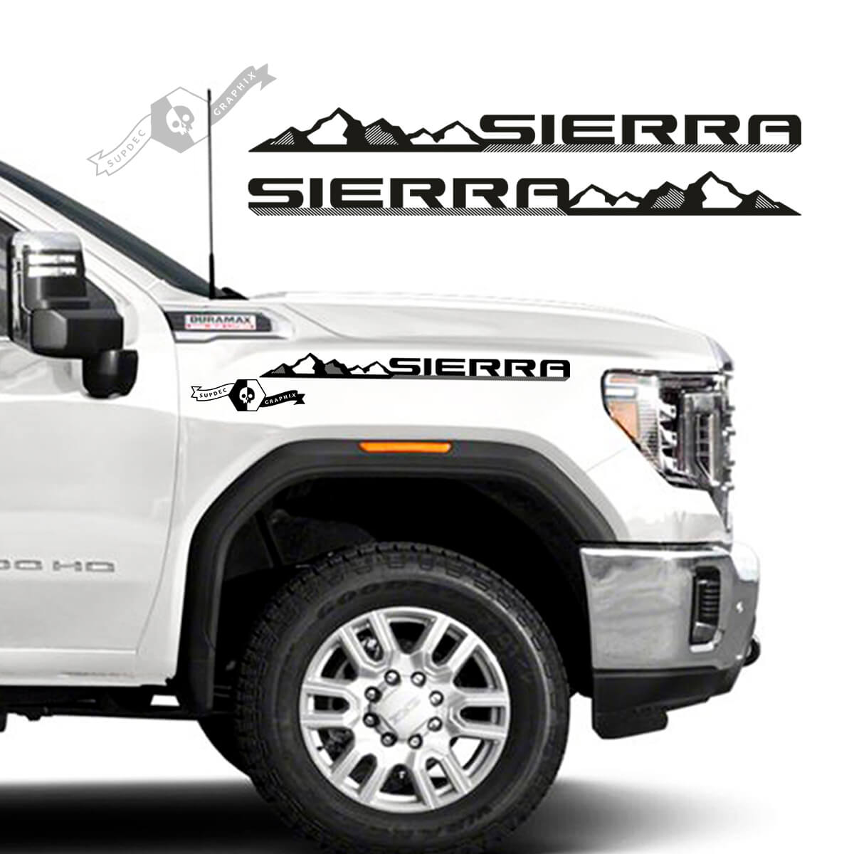 Pair GMC Sierra 2500HD 2022 2023 Mountains Side Hood Fender Vinyl Stripes Sticker Decal for GMC Sierra Graphics