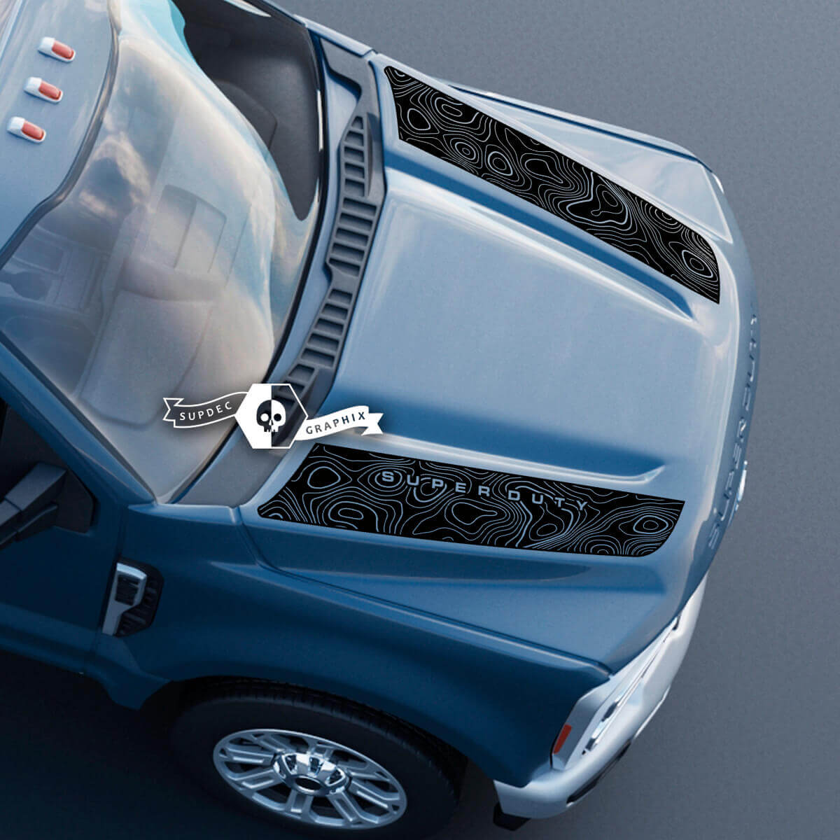 Hood Upper Dual Topographic Map Decals for Ford Super Duty