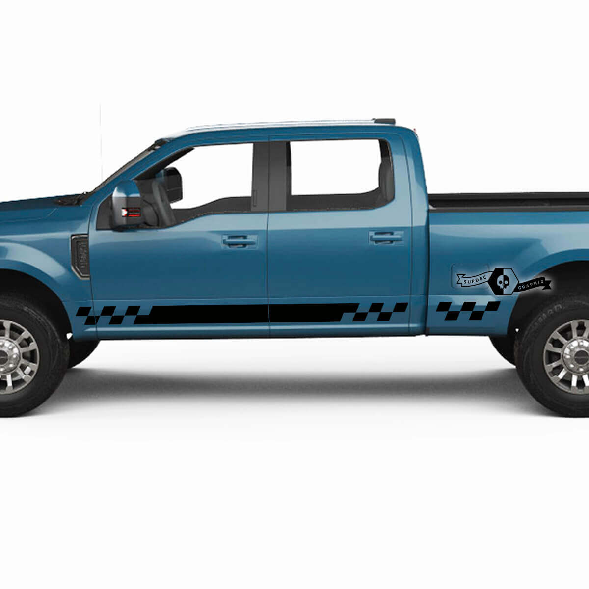 Pair Rocker Panel Checkerboard Flag Stripes Decals for Ford Super Duty