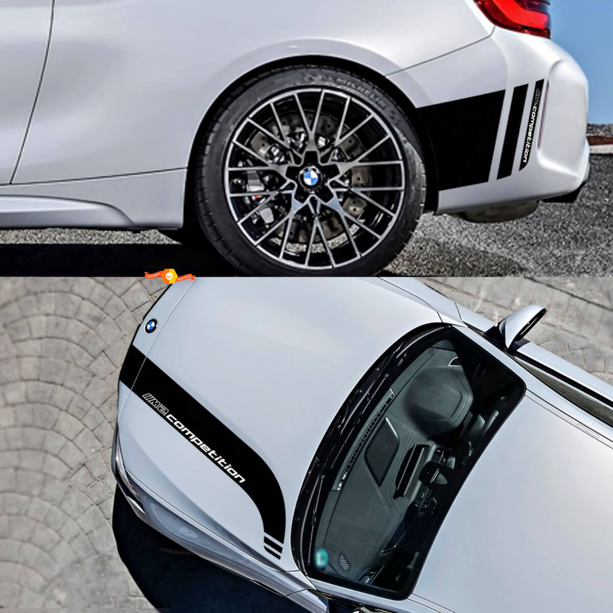 Hood and Rear Side Stripes Vinyl Decal Kit for BMW M2 Competition F87