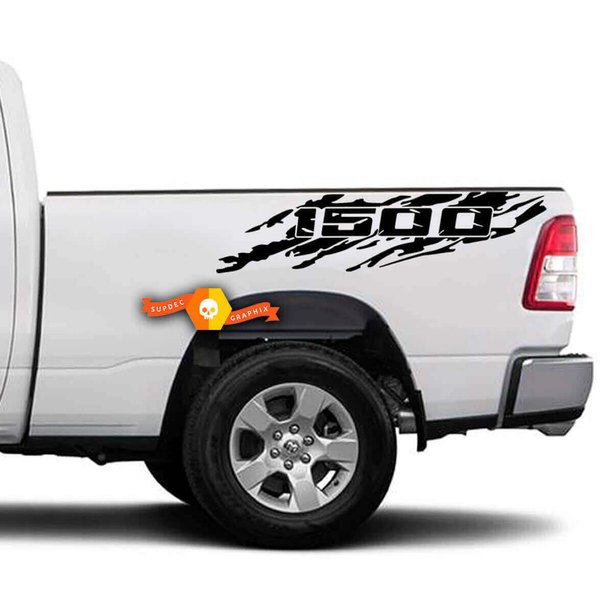Pair Splash Grunge Destroyed Logo Bed Vinyl Decals for Dodge Ram 1500