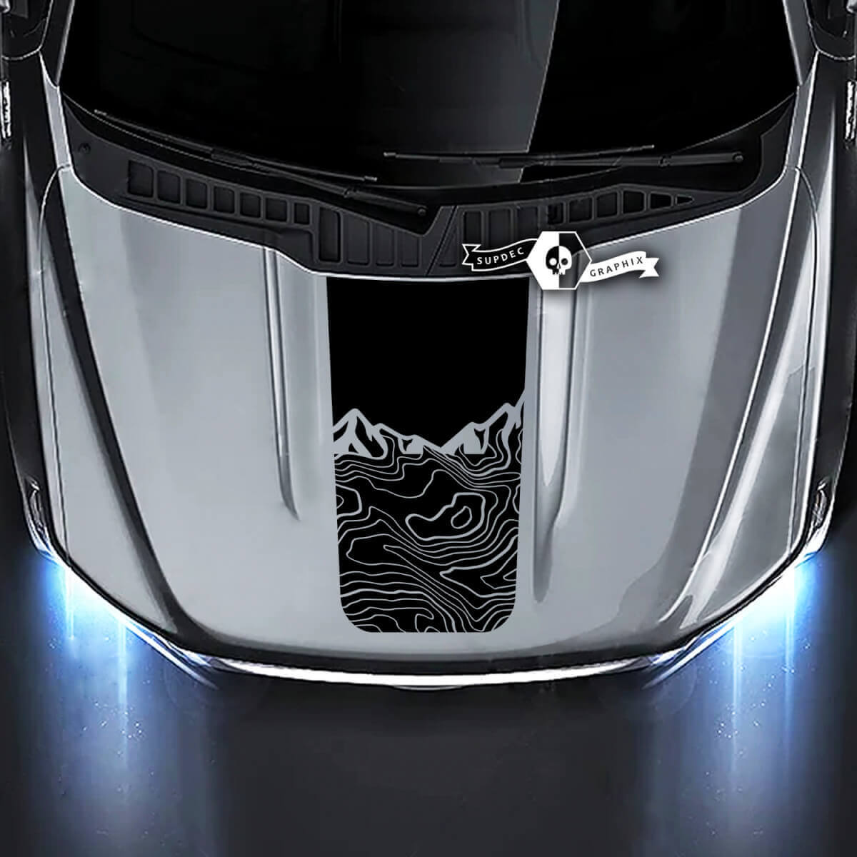 Topographic Mountain Central Hood Stripe Vinyl Decal for Musclecar truck 
