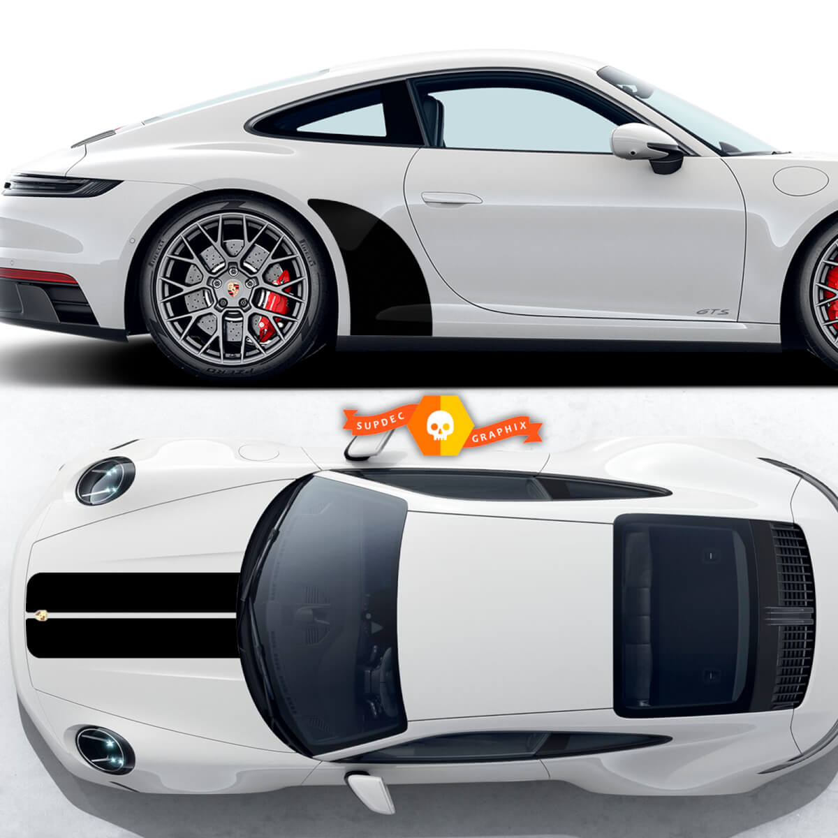 Porsche 911 GTS 992 Carrera 4 GTS Hood Stripes and Side Rear Arch Kit Decal Sticker 