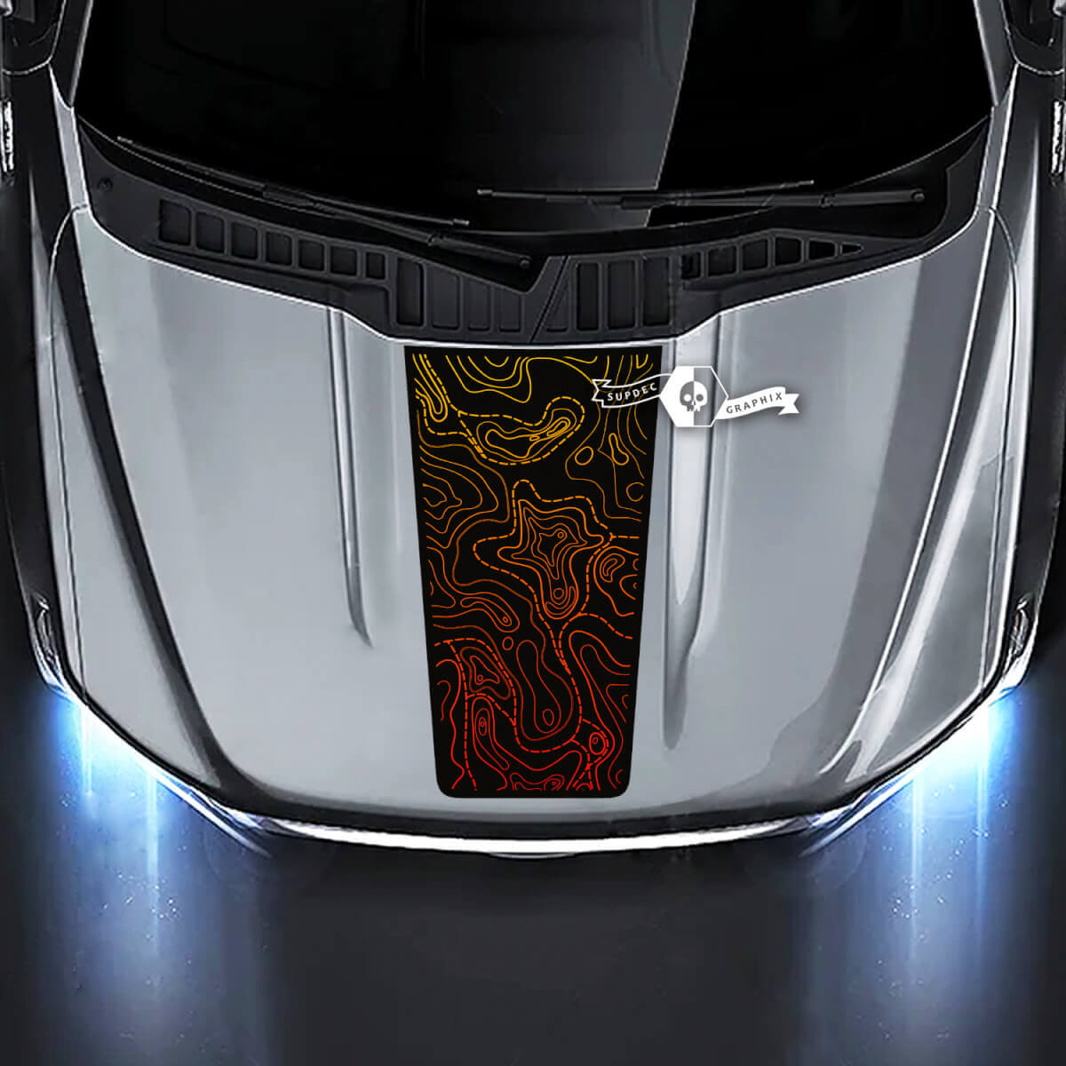 Topographic Map Gradient Style Hood Vinyl Decal for Musclecar truck XL XLT STX Lariat