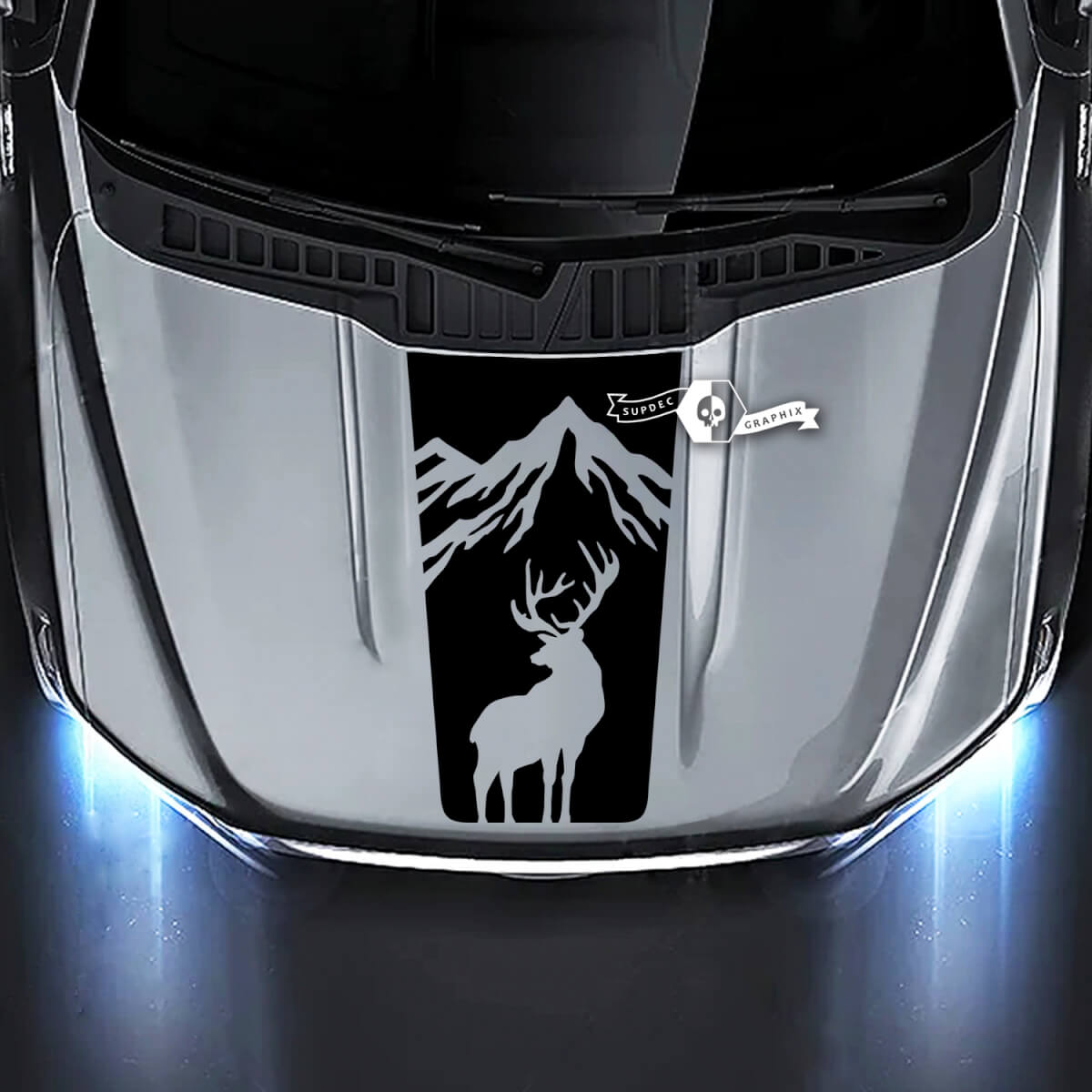 Deer & Mountains Stripe Hood Vinyl Decal Sticker for Musclecar truck 2015-2020