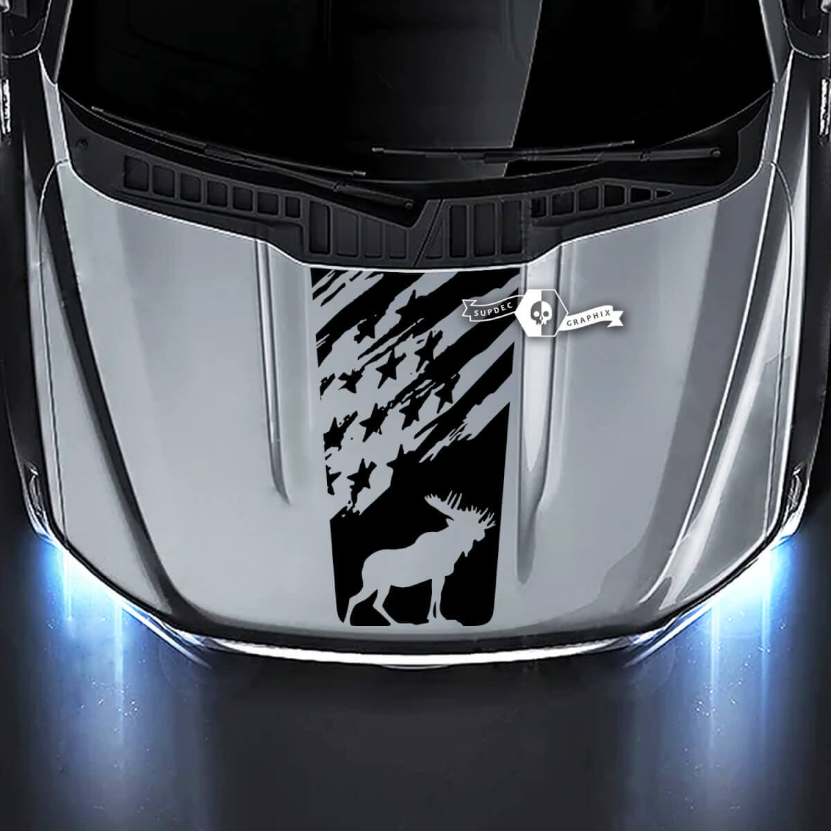 Hood Moose USA Flag Graphics Decals Stickers for Ford F-150 XLT STX