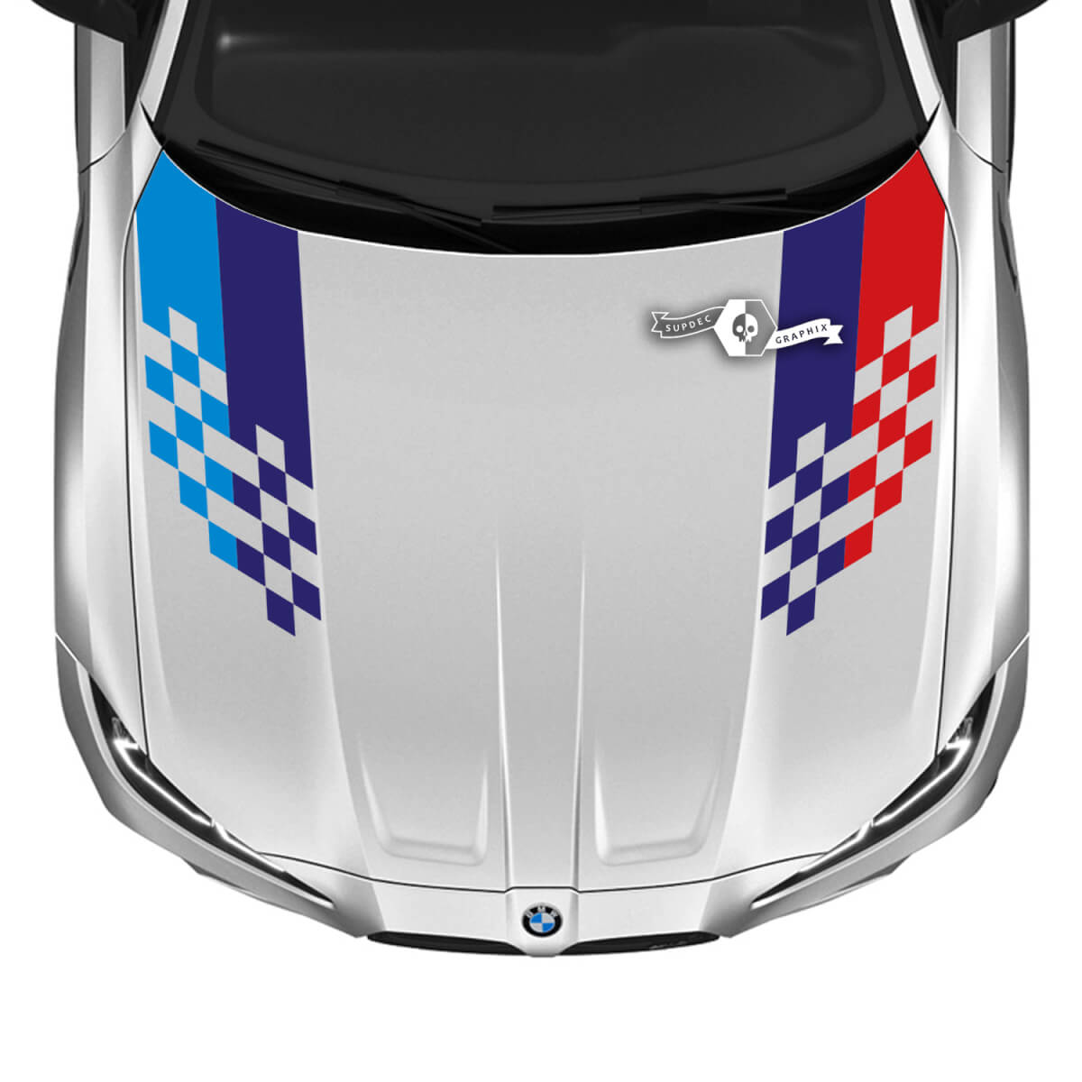 2021+ BMW M4 M3 G80 G82 G83 M Performance Hood M Color Checkerboard Flag  Vinyl
