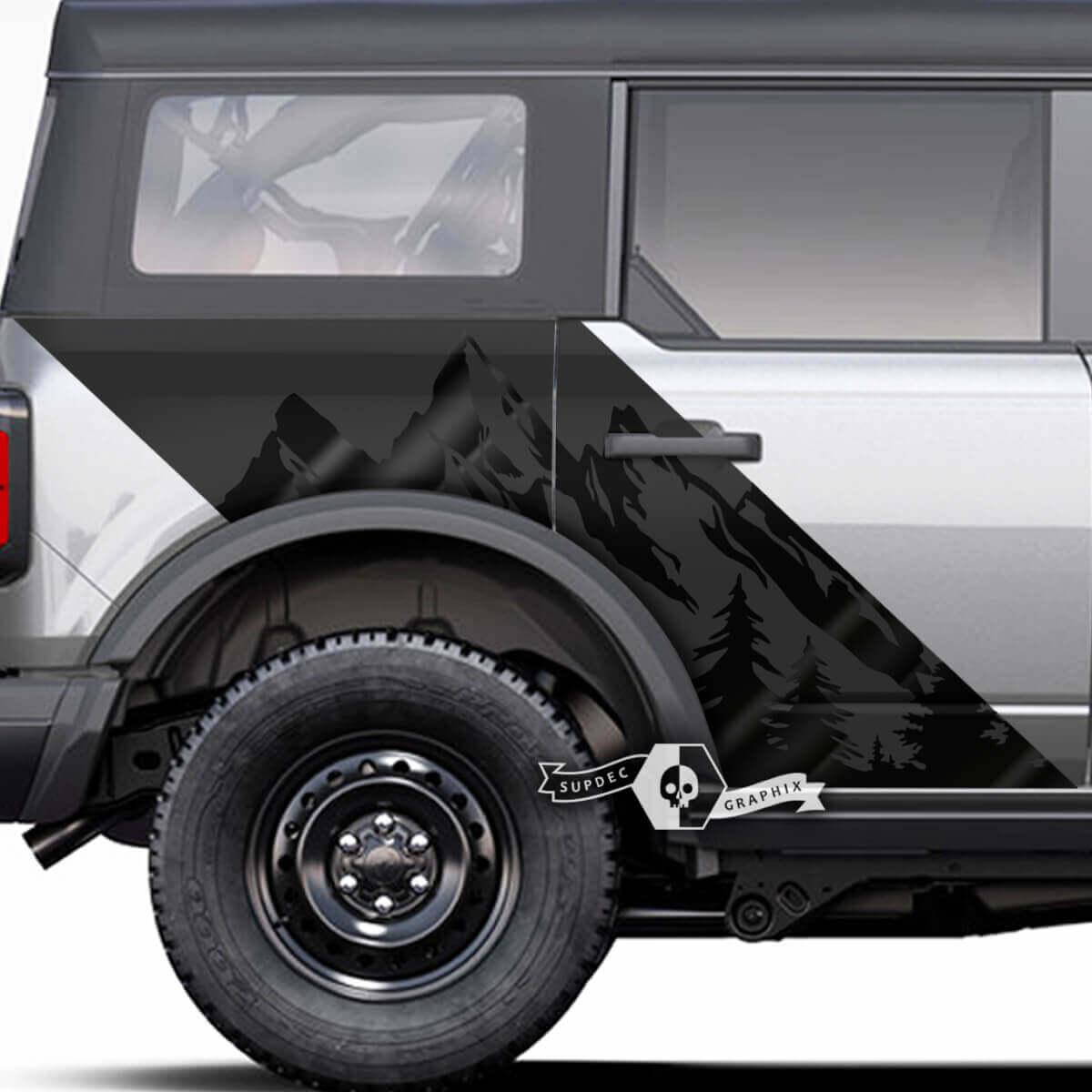 Pair Side Doors Mountains Forest Decals Stickers 2 Colors for Musclecar horse