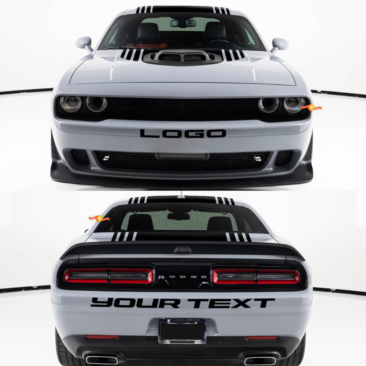 Custom Text Front & Rear Bumper Vinyl Decal Kit for Dodge Challenger 