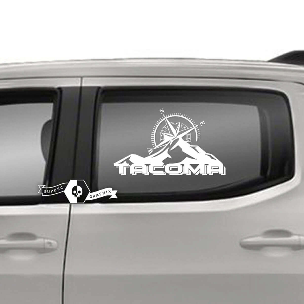 Pair Toyota Tacoma SR5 Doors Window  Mountains Compass Logo Line Vinyl Decals Graphic Sticker