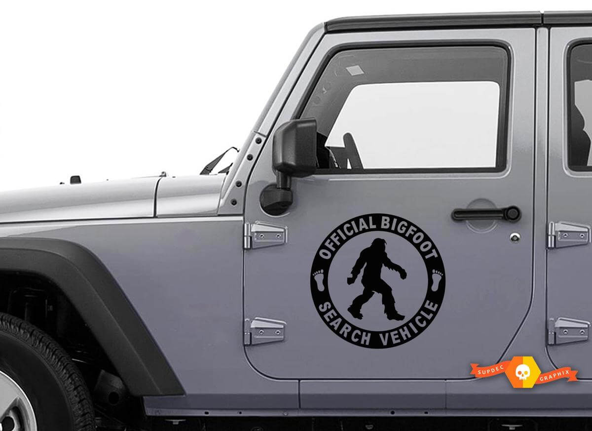 Bigfoot Search Vehicle Sasquatch Door Vinyl Decal Set for Jeep Wrangler