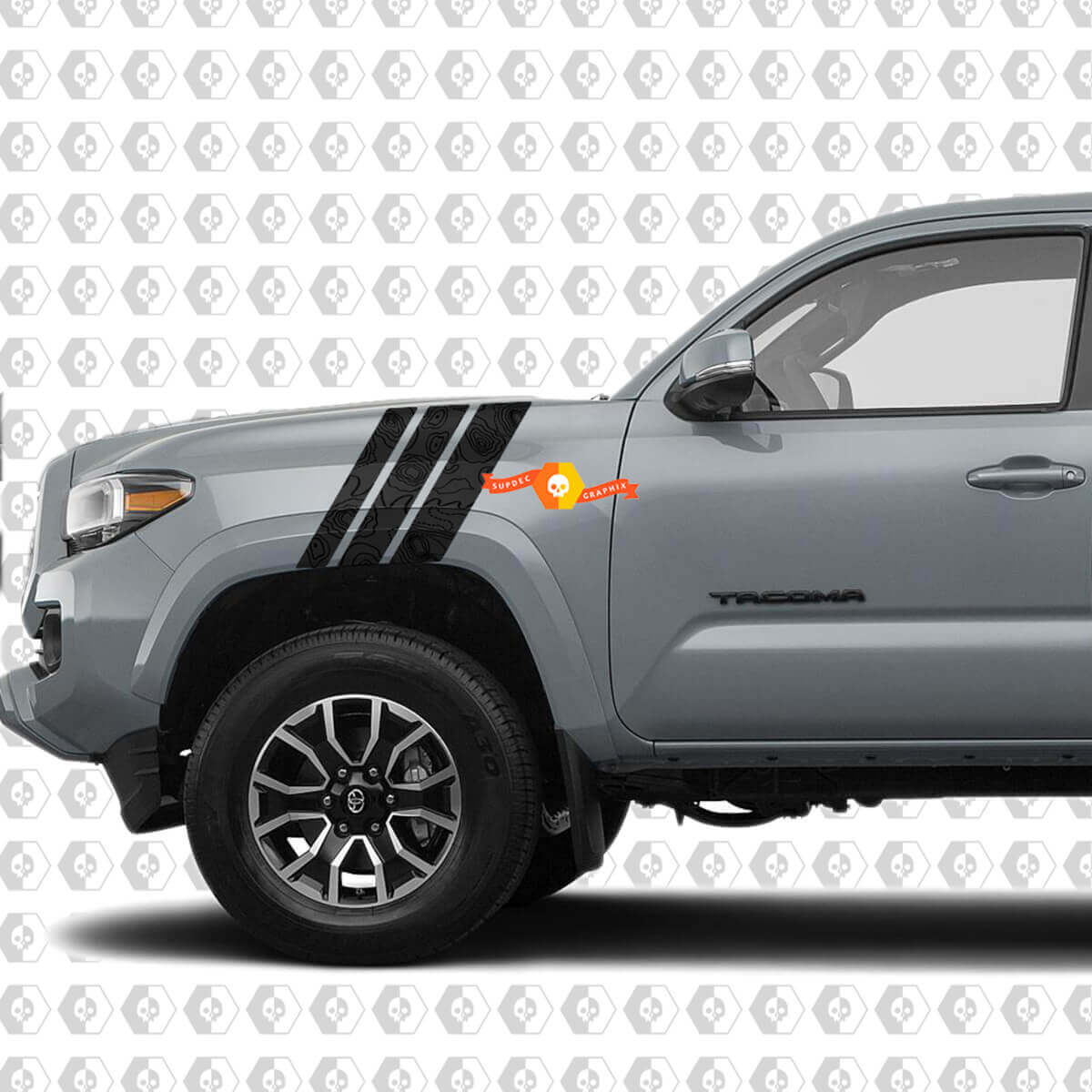 Topographic Map Style Triple Stripes Front Fender Vinyl Decal Sticker for Toyota Tacoma