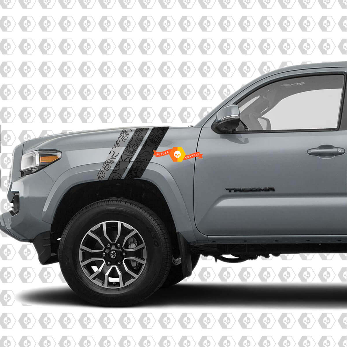 Pair of Fender Hood Topographic Map Toyota Tacoma SR5 TRD Stripes Side Vinyl Decals Stickers
