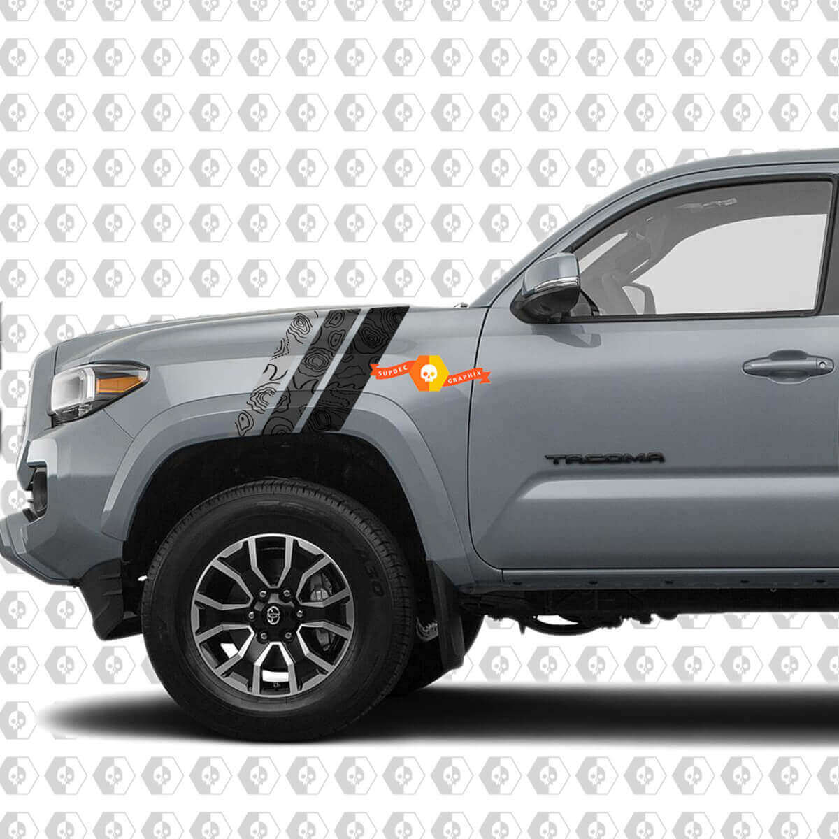 Topographic Map Style Stripes Front Fender Vinyl Decal Sticker for Toyota Tacoma