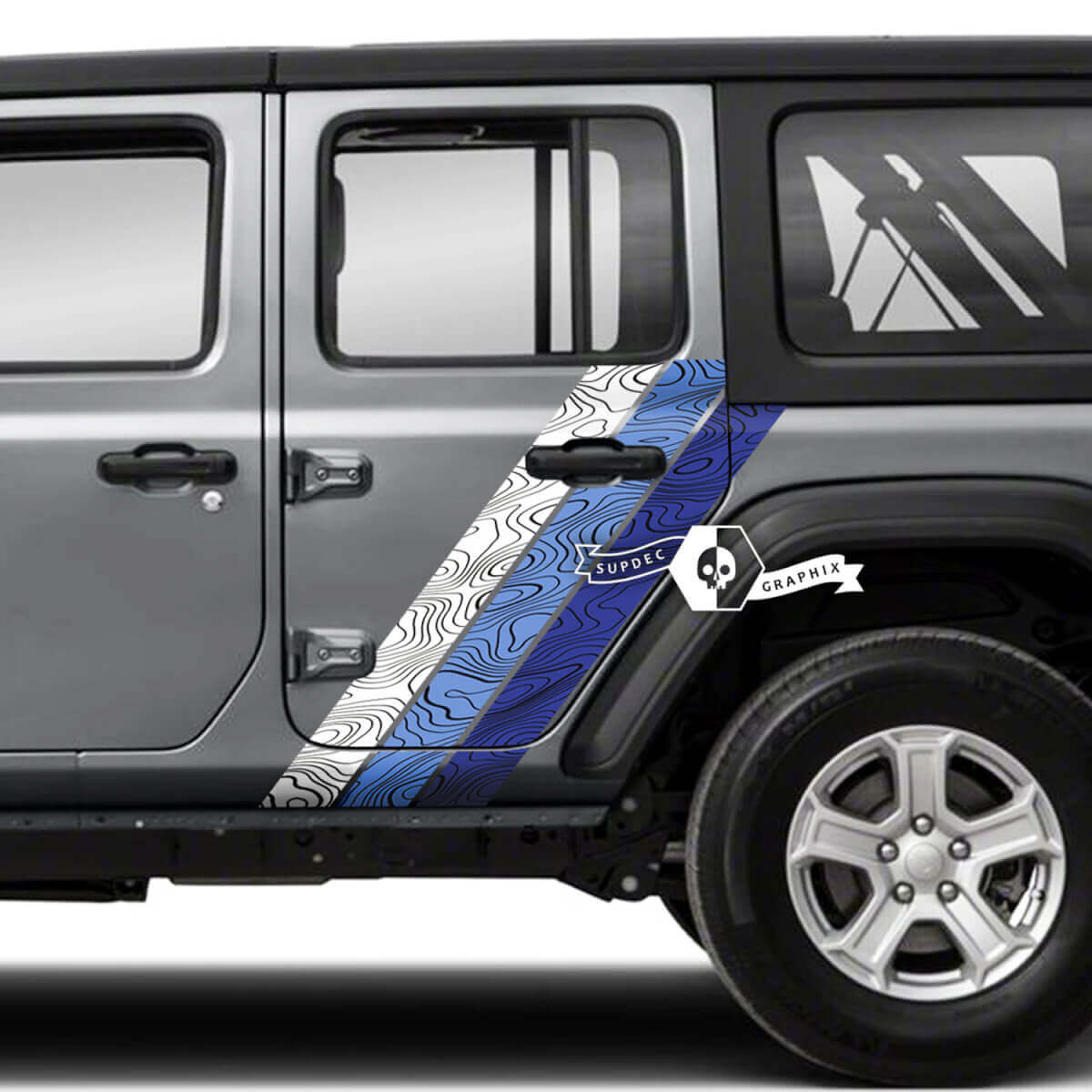 Doors Fender Side Stripe Topographic Map Vinyl Sticker Decal 4 Colors for Jeep Wrangler Unlimited