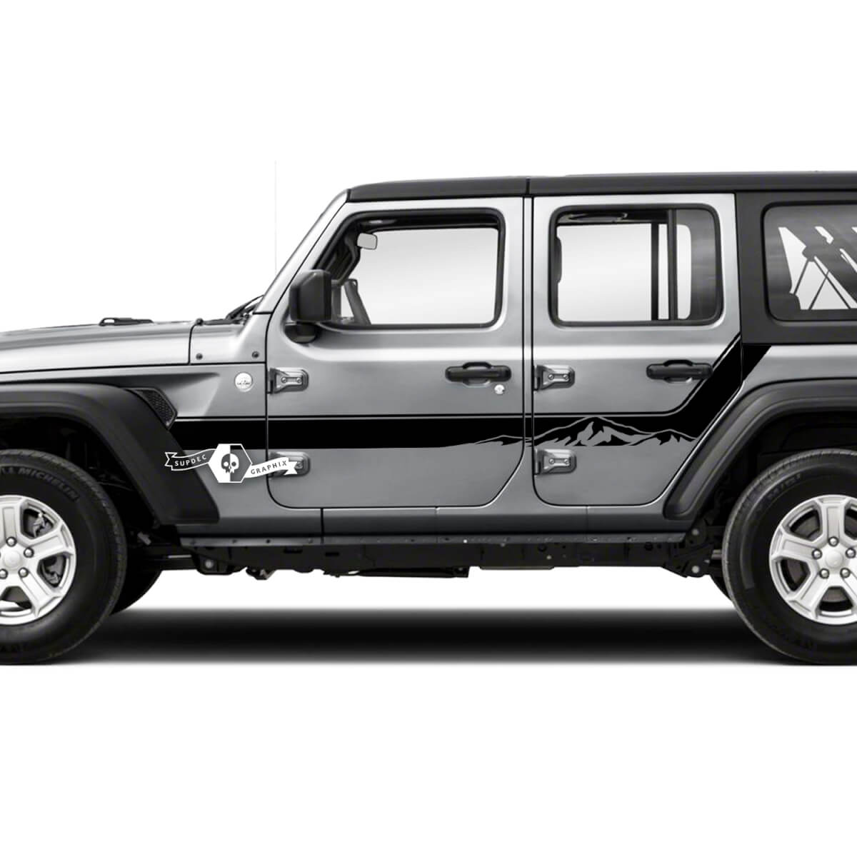 Pair Jeep Wrangler Unlimited Door Fender Mountains Side Stripe Vinyl Sticker Decal