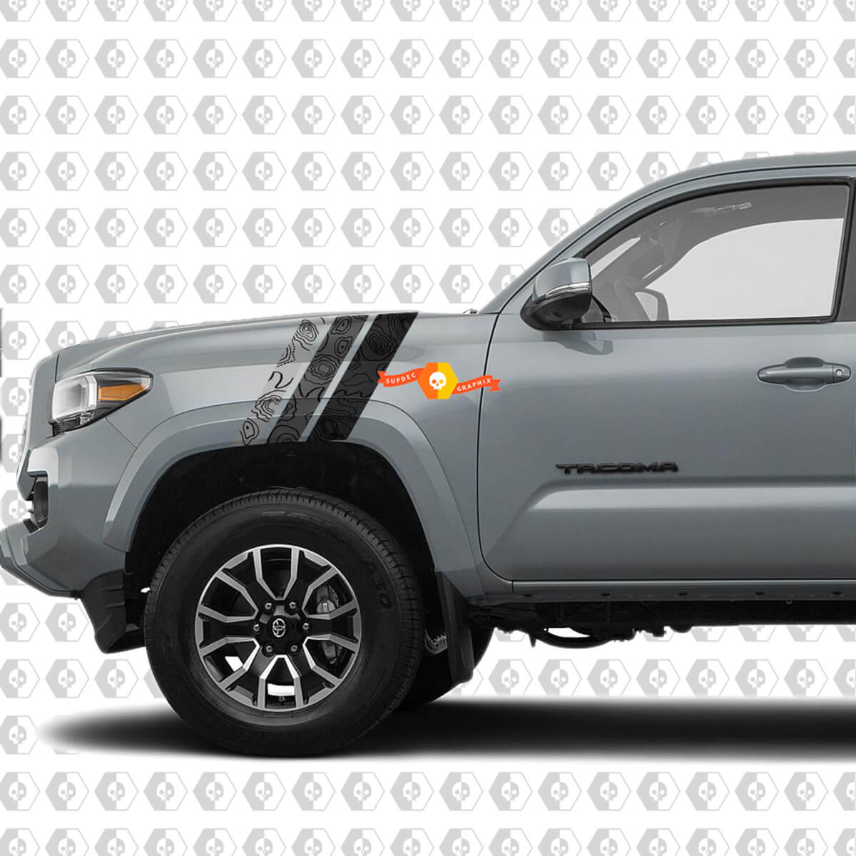 Pair of Fender Hood Topographic Map Toyota Tacoma SR5 TRD Stripes Side Vinyl Decals Stickers 1