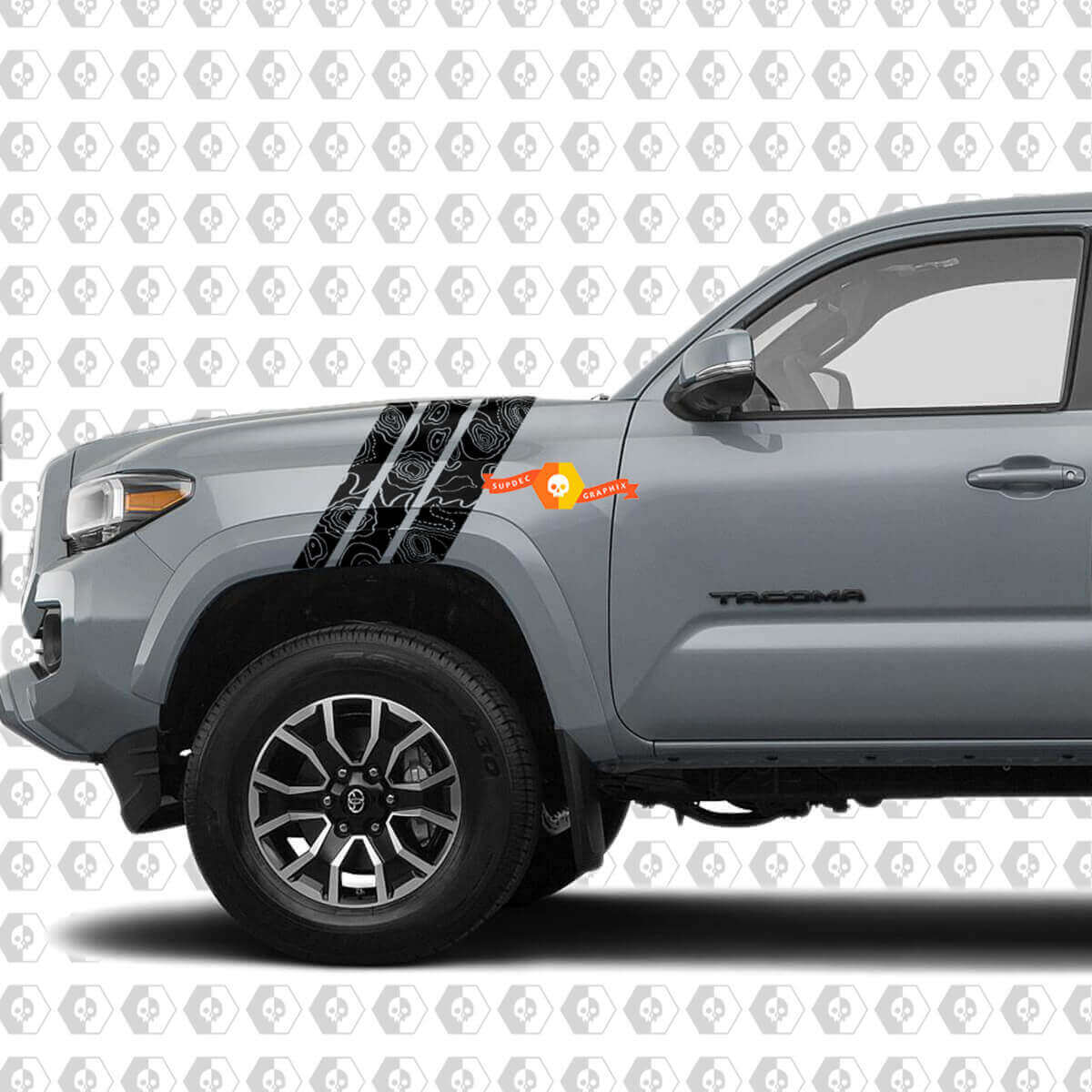 Topographic Map Style Stripes Fender Vinyl Decal Sticker for Toyota Tacoma