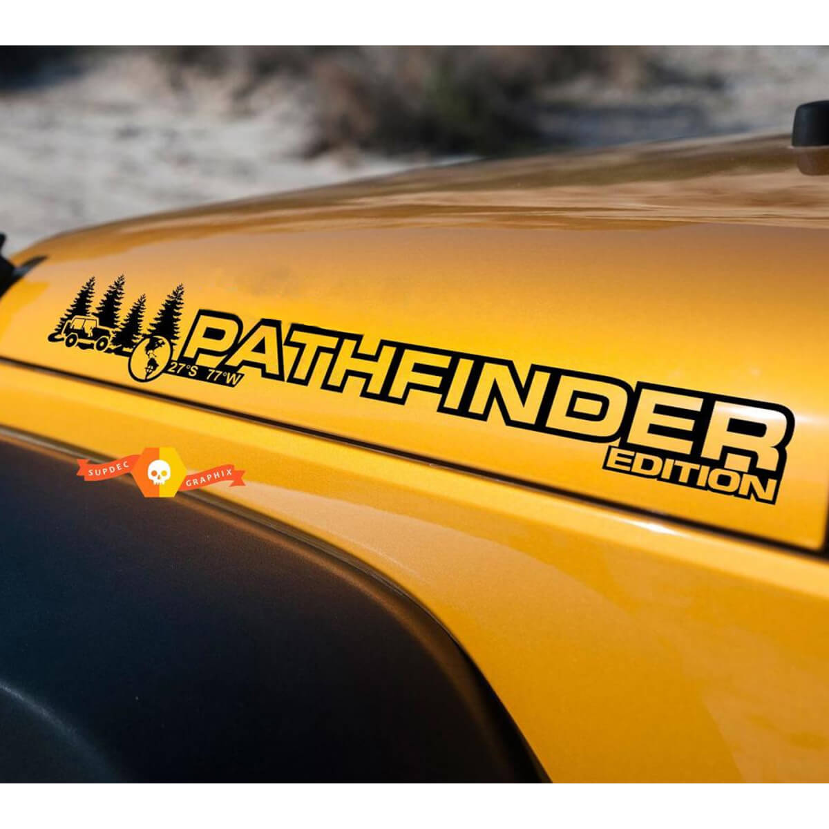 Pathfinder Hood Vinyl Sticker Decal Pair for Jeep Wrangler Rubicon Sahara JK CJ TJ YJ