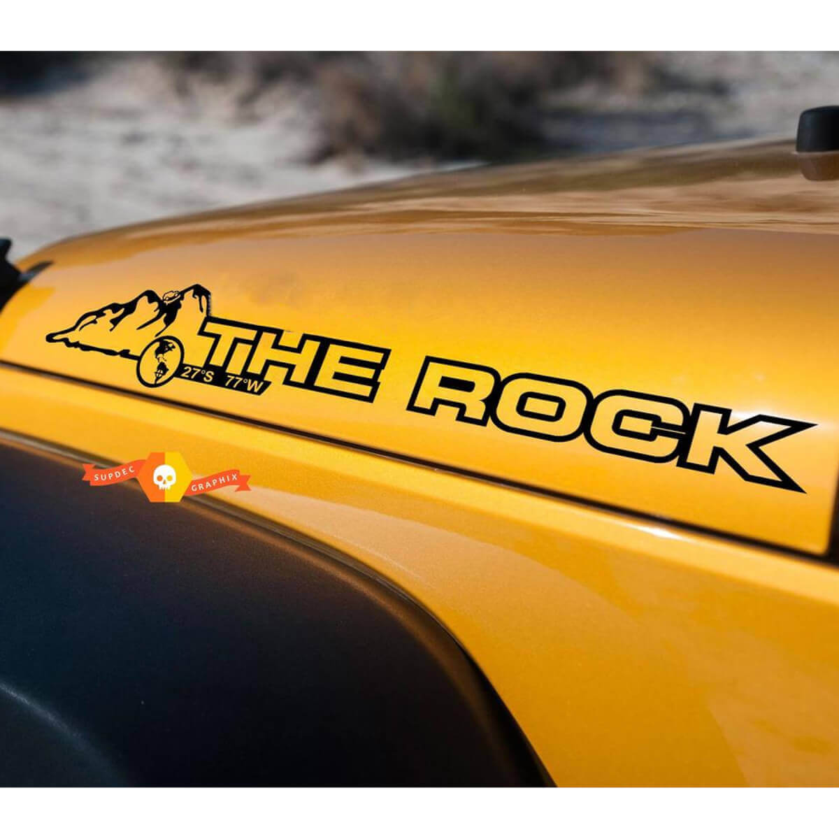 The Rock Hood Side Vinyl Decal Pair for Jeep Wrangler Rubicon Sahara 