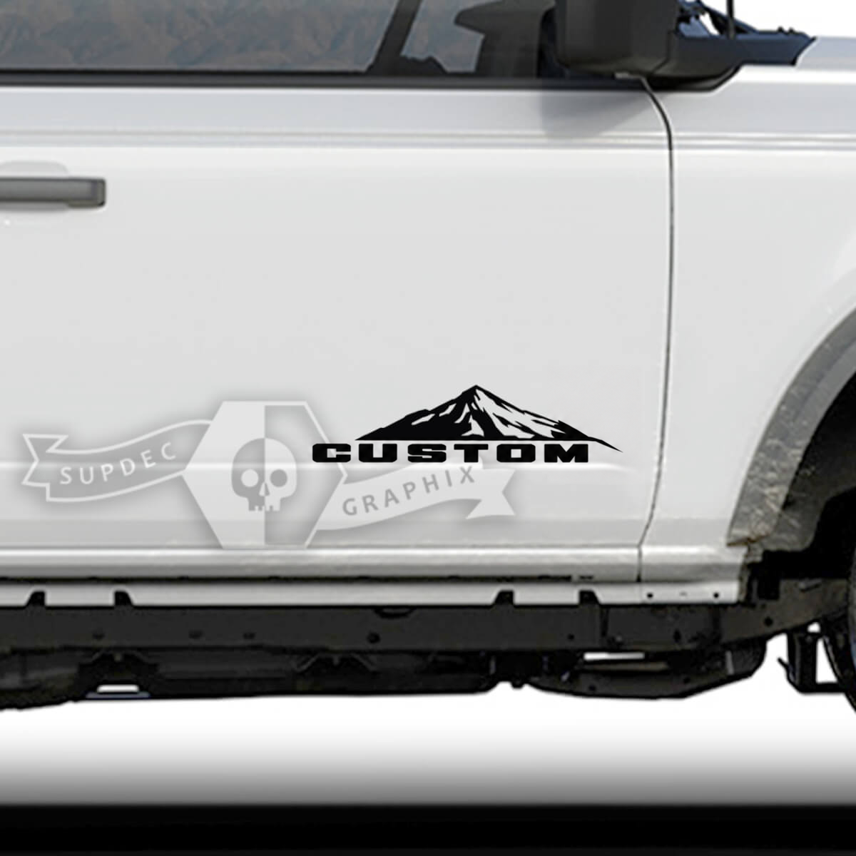 Custom Solid Lettering Mountain Peak Side Door Vinyl Decal Pair for Musclecar horse